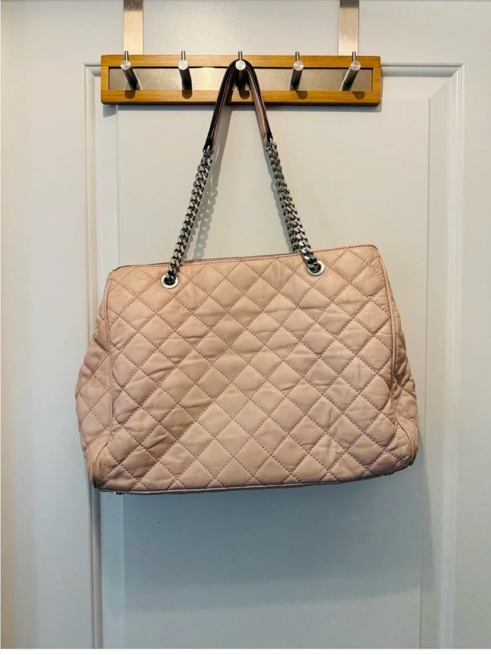 Michael Kors Quilted Blush Shoulder Tote with Chain Straps